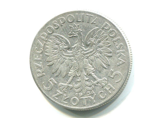 POLSKA. 5 złotych 1934. Św. Jadwiga. Ag.