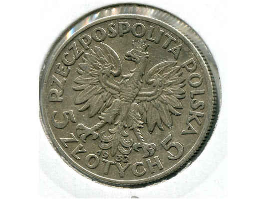 POLSKA. 5 złotych 1932. Św. Jadwiga. Brak znaku mennicy. Ag.