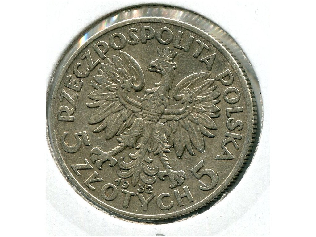 POLSKA. 5 złotych 1932. Św. Jadwiga. Brak znaku mennicy. Ag.