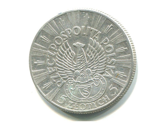 POLSKA. 5 złotych 1934. Piłsudski, Orzeł strzelecki. Ag.
