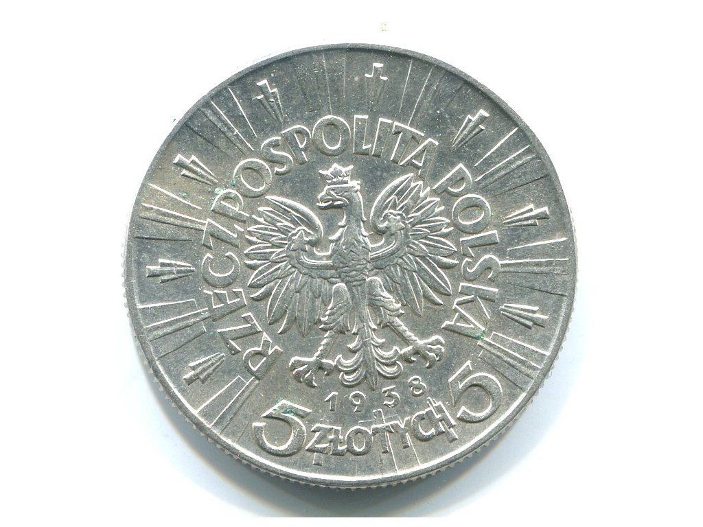 POLSKA. 5 złotych 1938. Piłsudski. Ag.