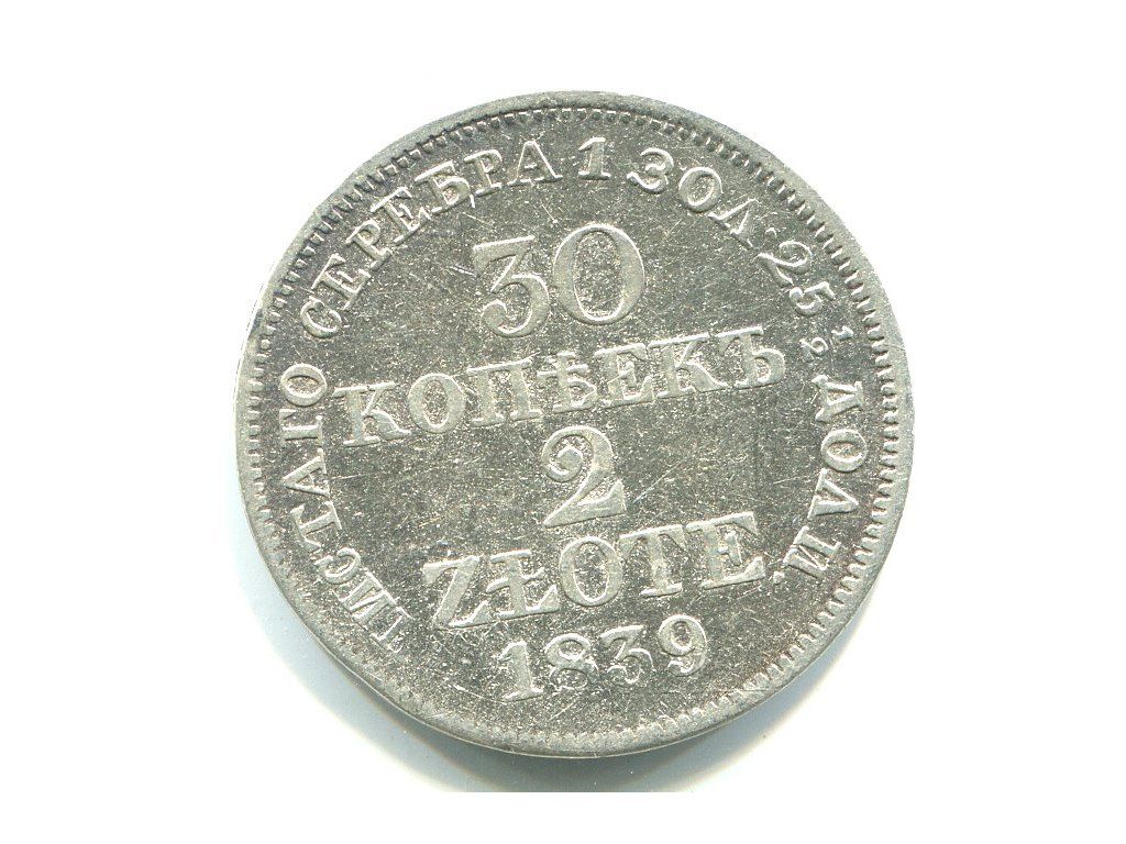 POLSKA. 2 złote / 30 kopiejek 1839/MW. Ag.