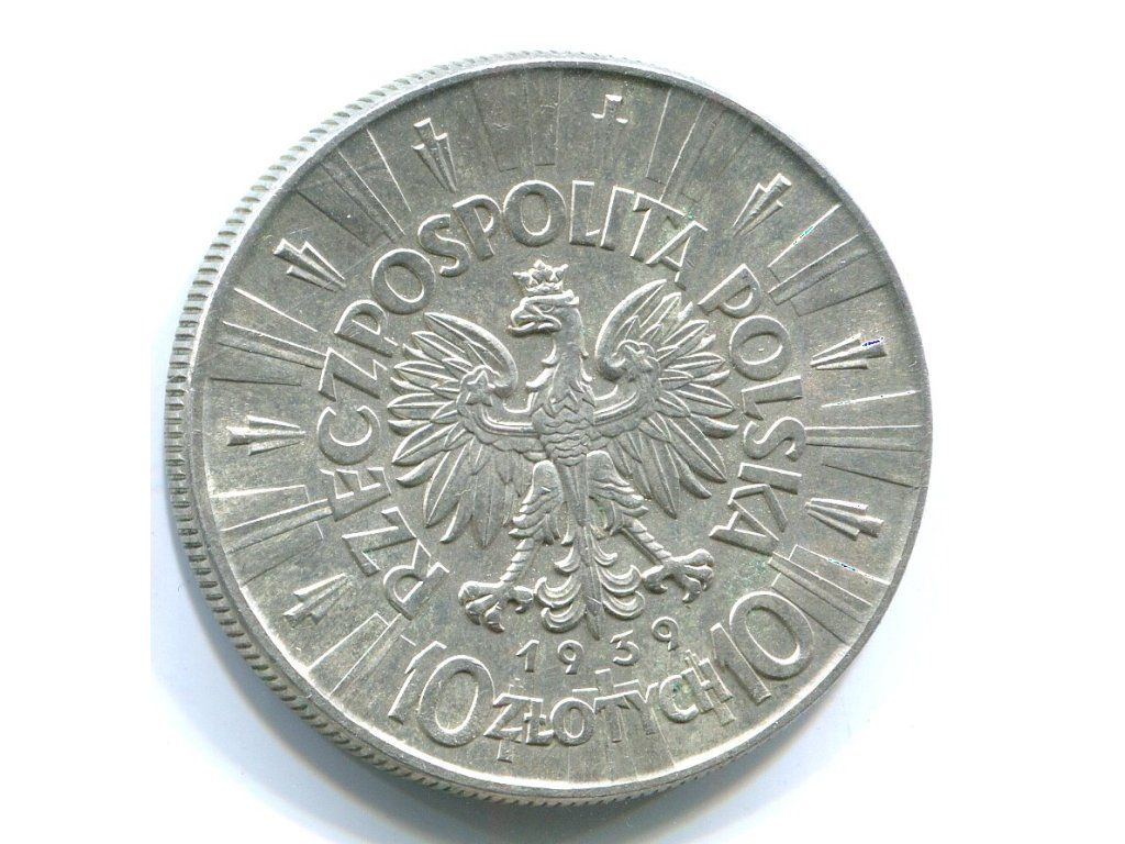 POLSKA. 10 złotych 1939. Piłsudski. Ag.