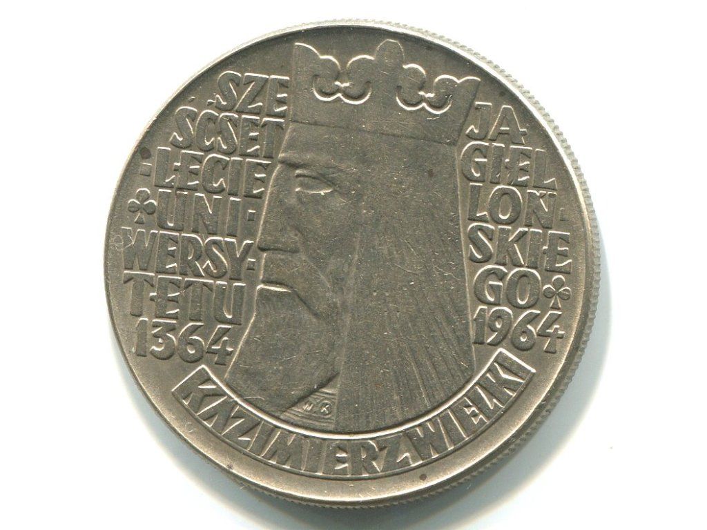 POLSKA. 10 złotych 1964. Król Kazimierz Wielki. Napis wypukły.