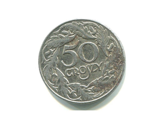 POLSKA. 50 groszy 1938. Fe, niklowany, znak mennicy.