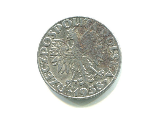POLSKA. 50 groszy 1938. Fe, niklowany, znak mennicy.