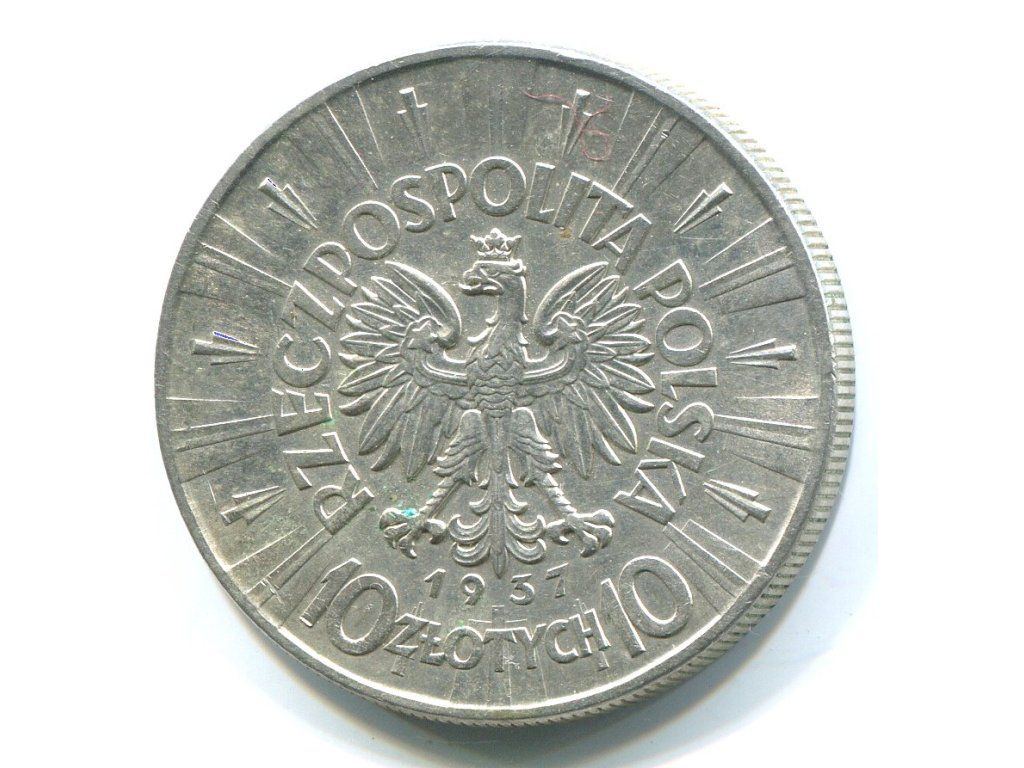 POLSKA. 10 złotych 1937. Piłsudski. Ag.