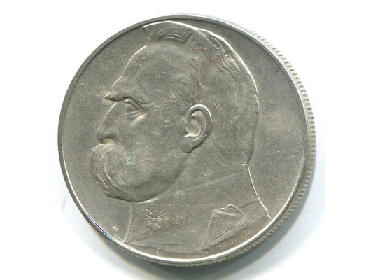 POLSKA. 10 złotych 1937. Piłsudski. Ag.