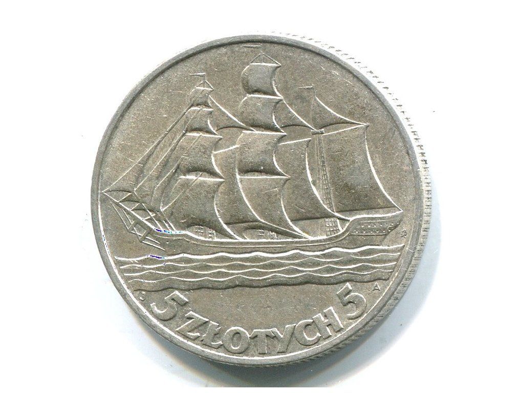 POLSKA. 5 złotych 1936. Żaglówka. Ag.