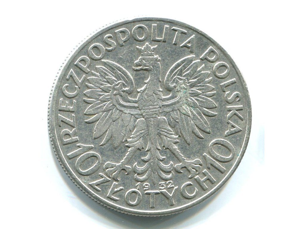 POLSKA. 10 złotych 1932. Św. Jadwiga. Brak znaku mennicy. Ag.