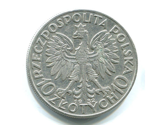 POLSKA. 10 złotych 1932. Św. Jadwiga. Brak znaku mennicy. Ag.